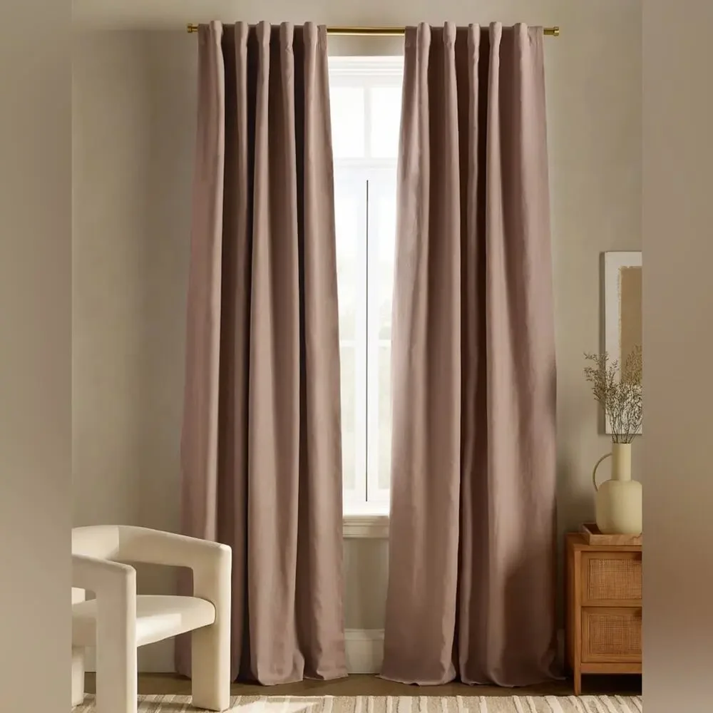 Quince European Linen Blackout Curtain Panel Rose Quartz 48”x96”